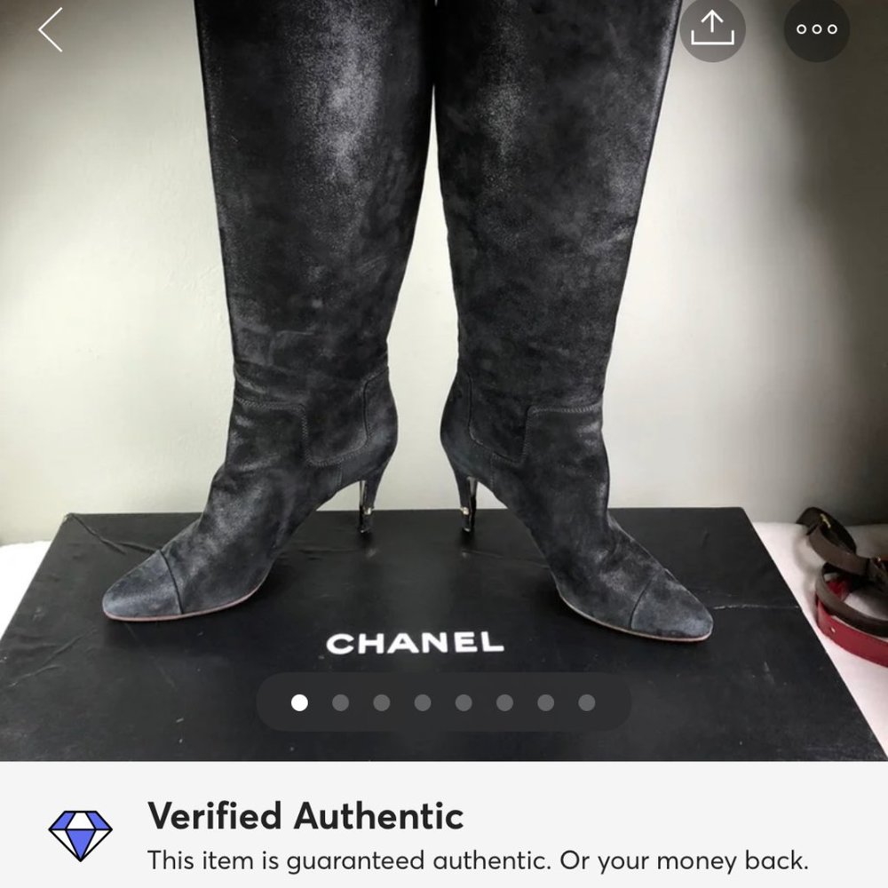 Chanel Knee High Metallic Suede Boots